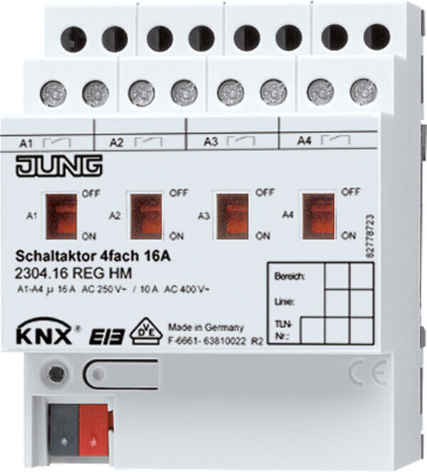 Jung KNX Schaltaktor 4-fach REG Gehäuse 4TE 2304.16 REGHM