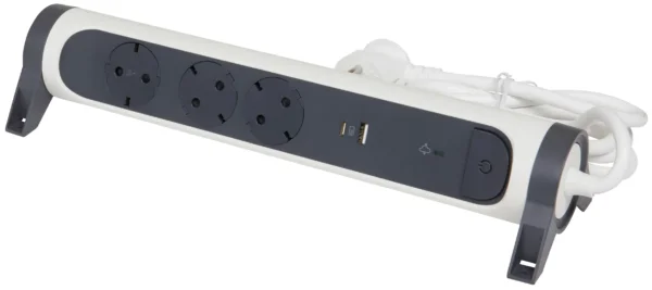 Legrand 694508 Drehbare Steckdosenleiste 3xSDO USB A+C SPD 1,5m Kab.ultraweiß/sw