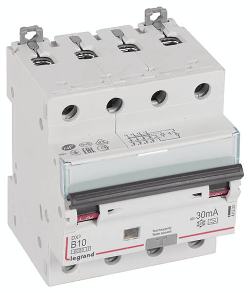Legrand 411223 DX3 Fi/LS-Schalter B 10A 4-polig 6kA 30mA Typ A 400VAC 4TE
