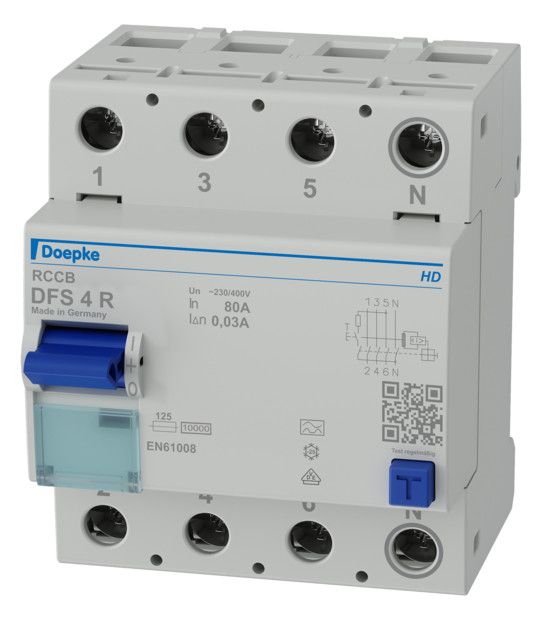 DOEPKE FI-Schutzschalter A 4p 400V 100A DFS4 100-4/0,30-A R HD 0,3A 4TE REG