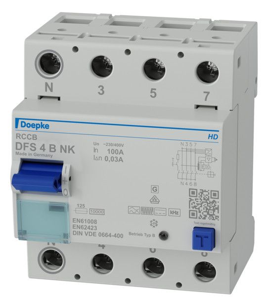 DOEPKE FI-Schutzschalter B 4p 400V 100A DFS4 100-4/0,03-B NK HD 0,03A 4TE REG