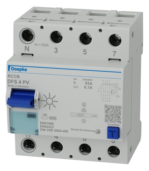 DOEPKE FI-Schutzschalter B+ 4p 400V 63A DFS4 063-4/0,10-PV 0,1A 4TE REG 6kA