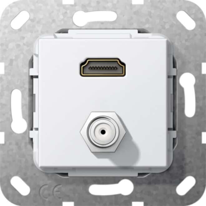Gira Gira Unterputz Tragring HDMI und SAT F-Buchse reinweiß 567503