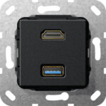 Gira Unterputz Tragring HDMI und USB A schwarz Kabelpeitsche 567910