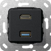 Gira UP Tragring HDMI und USB A schwarz Kabelpeitsche 567910