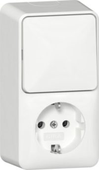 GIRA 417613 Kombi Aus-Wechsel/SCHUKO senkrecht AP Reinweiß