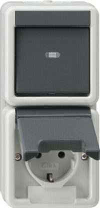 Bild vom Produkt: Gira Kombischalter senkr. Aus/Wechsel AP Grau 417630