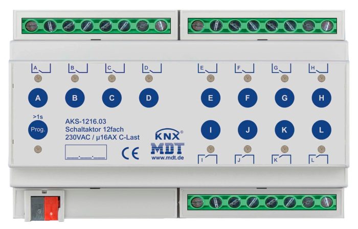 MDT Technologies Schaltaktor AKS 12-fach, 8TE REG, 16A, 230VAC, AKS-1216.03 – Bild 1