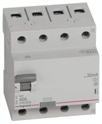 Bild vom Produkt: Legrand 402075 RX3 Fi-Schalter 40A 4-polig 30mA Typ A 400VAC 4TE