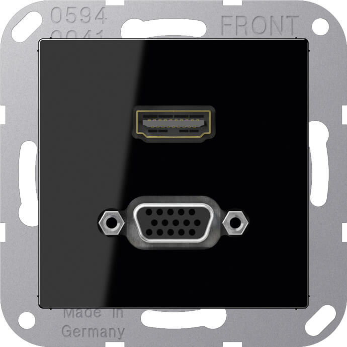 Jung Jung Multimedia-Anschluss schwarz HDMI/VGA mit Tragring MA A 1173 SW