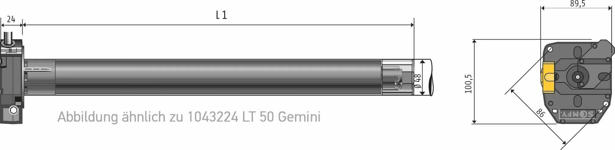 Somfy Somfy Rolladenmotor LT 50 Gemini 25/17 DS 70 Ltg 1m 1043240