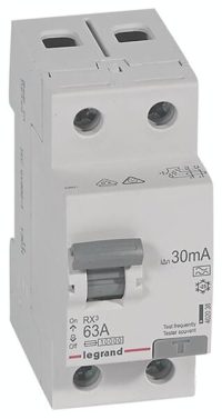 Bild vom Produkt: Legrand 402038 RX3 Fi-Schalter 63A 2-polig 30mA Typ A 230VAC 2TE