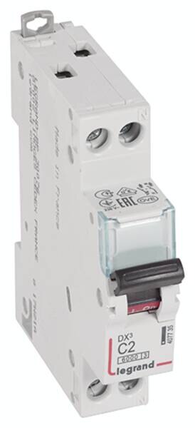 Legrand 407735 DX3 LS-Schalter C 2A 1-polig+N 6kA 230VAC 1TE