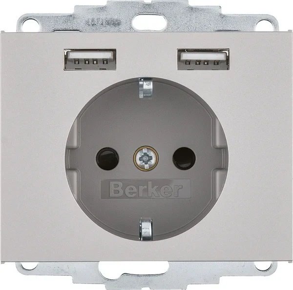 Berker Berker Steckdose SCHUKO/USB K.x, edelstahl 48037004