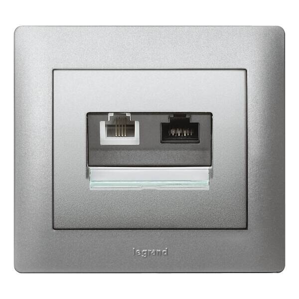 Legrand Legrand 771375 Abdeckung VDI 30° flach RJ45 Beschriftung träger Galea soft Aluminium