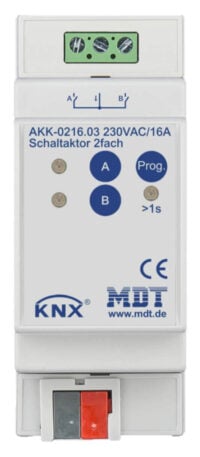 MDT Technologies Schaltaktor AKK 2-fach 2TE Reiheneinbaugerät, 16A, 230VAC, AKK-0216.03