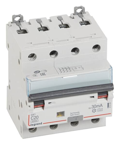 Legrand 411235 DX3 Fi/LS-Schalter C 20A 4-polig 6kA 30mA Typ A 400VAC 4TE