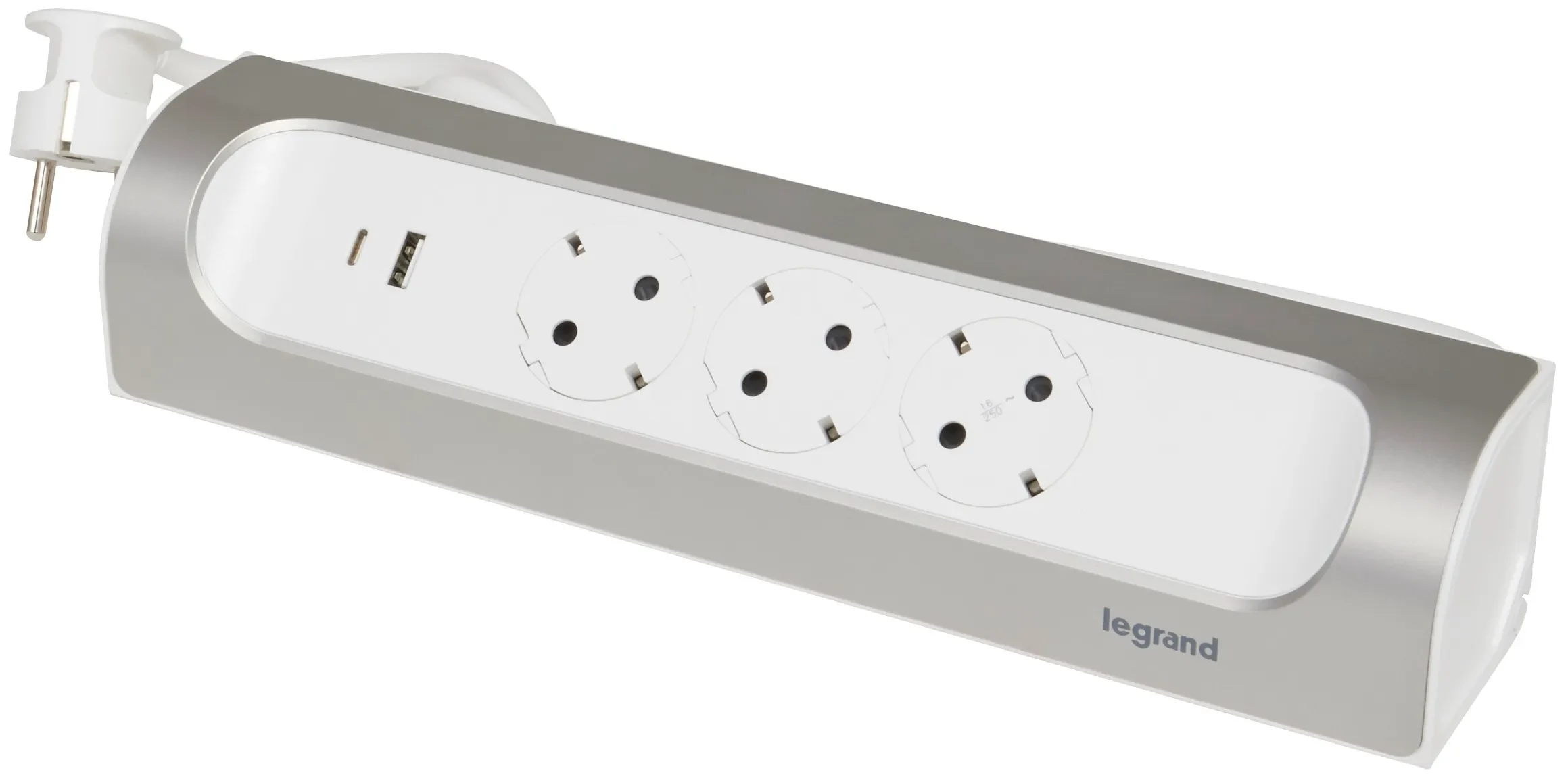 Legrand Legrand 694502 Ecksteckdosenleiste 3xSDO USB A+C 1m Kabel ultraweiß/Aluminium