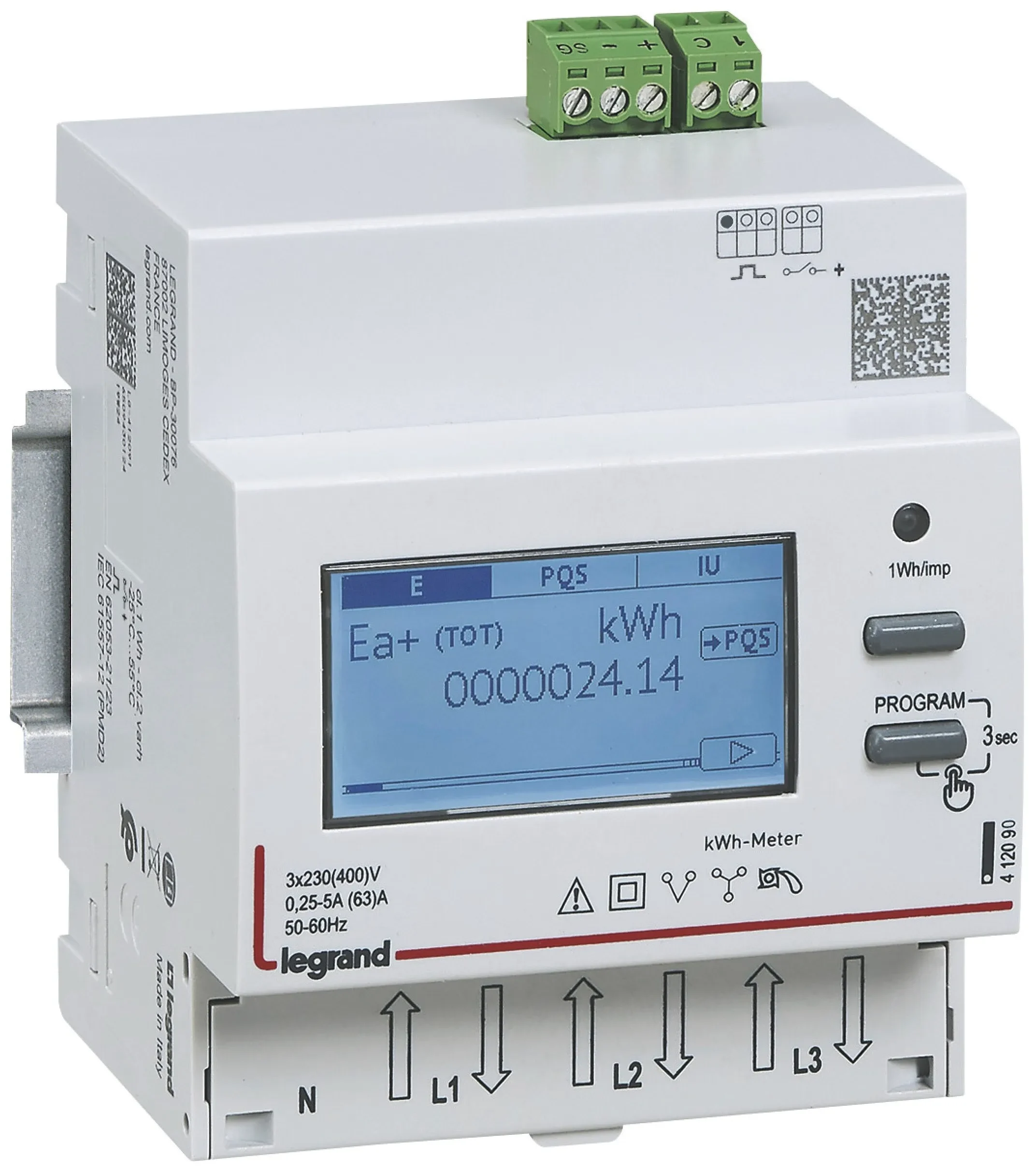 Legrand Legrand 412090 Energiezähler EMDX³ 63A 3-phasig Direkt Impulsausgang 4TE