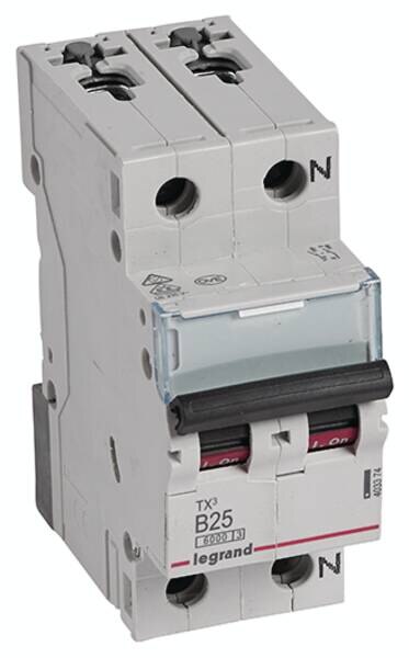 Legrand 403374 TX3 LS-Schalter B 25A 1-polig+N 6kA 230VAC 2TE