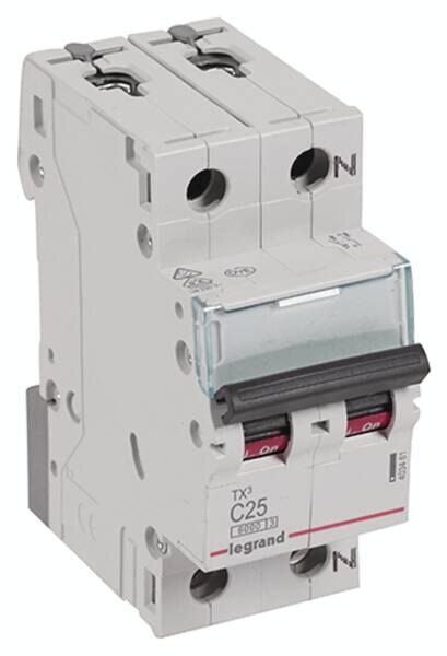 Legrand 403461 TX3 LS-Schalter C 25A 1-polig+N 6kA 230VAC 2TE
