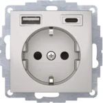 Berker Steckdose SCHUKO/USB aluminium matt, lackiert 48041404