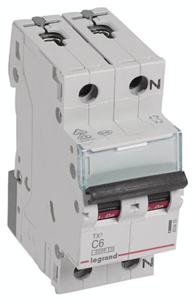 Legrand 403455 TX3 LS-Schalter C 6A 1-polig+N 6kA 230VAC 2TE