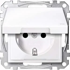 Merten Merten SCHUKO-Steckdose alpinweiß/gl mit Klappdeckel IP44 MEG2414-0325