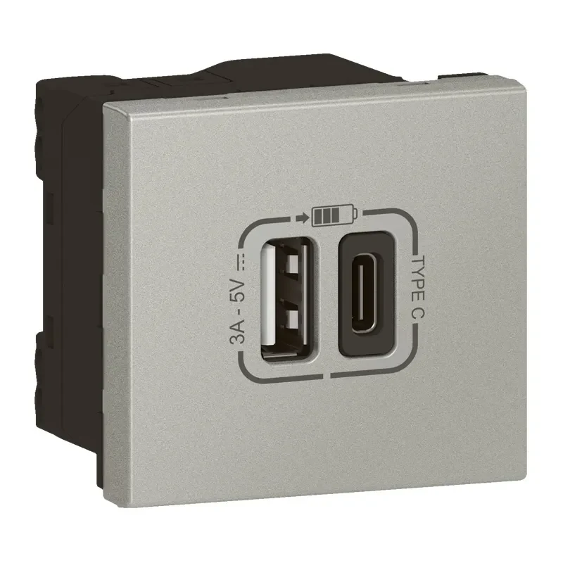 Legrand Legrand 079293L USB Typ-A+C LINK Lade- steckdose 2-modulig 3A Mosaic Aluminium