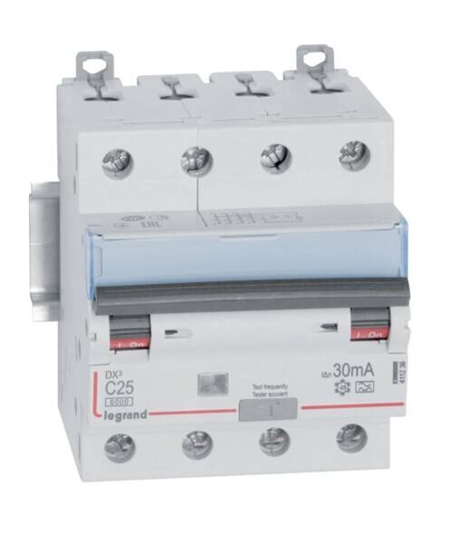 Legrand 411236 DX3 Fi/LS-Schalter C 25A 4-polig 6kA 30mA Typ A 400VAC 4TE
