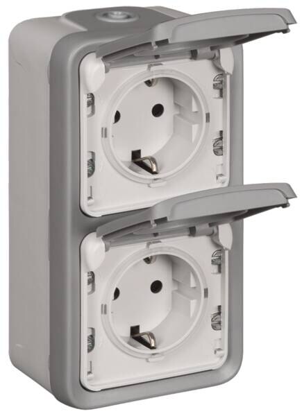Legrand Legrand 069744 Steckdose (SL) 2-fach senkrecht IP44 FR-Aufputz grau Plexo55
