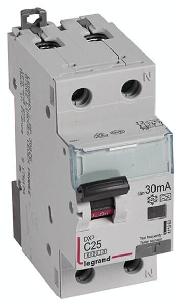 Legrand Legrand 411063 DX3 Fi/LS-Schalter C 25A 1P+N 6kA 30mA Typ A 230VAC 2TE