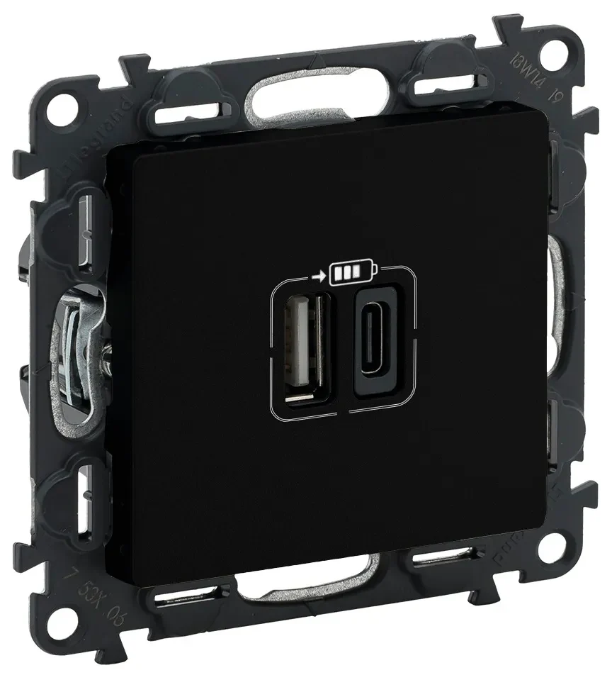 Legrand Legrand 756306 2xUSB Typ A+C 2-modulig 3A Valena Life schwarz