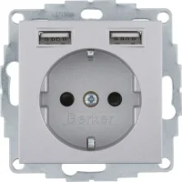Berker Steckdose SCHUKO/USB B.3, aluminium matt 48031404