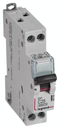 Legrand 407744 DX3 LS-Schalter C 25A 1-polig+N 6kA 230VAC 1TE