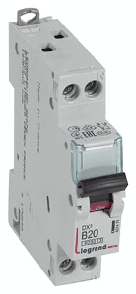 Legrand 407476 DX3 LS-Schalter B 20A 1-polig+N 6kA 230VAC 1TE