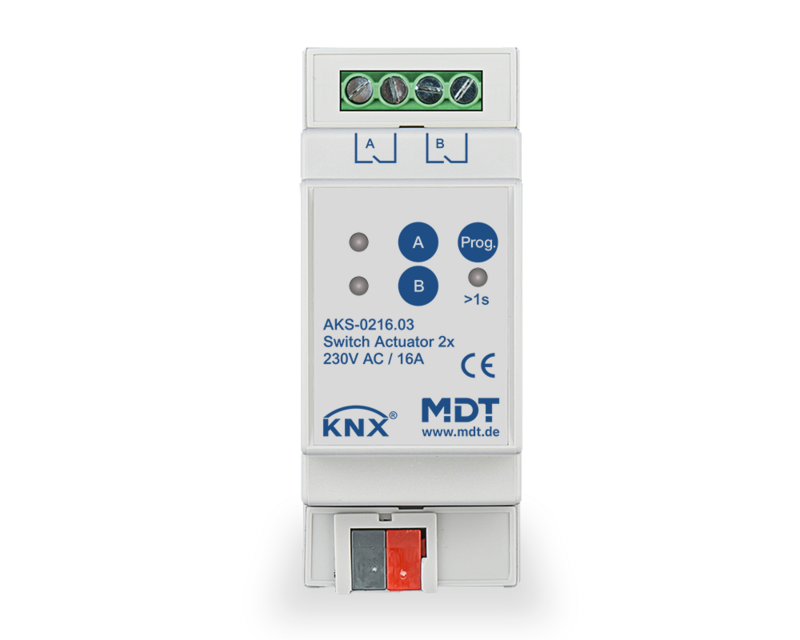 MDT Technologies Schaltaktor AKS Standard 2-fach, 16A, 230VA – Produktbild 1 (Hersteller)