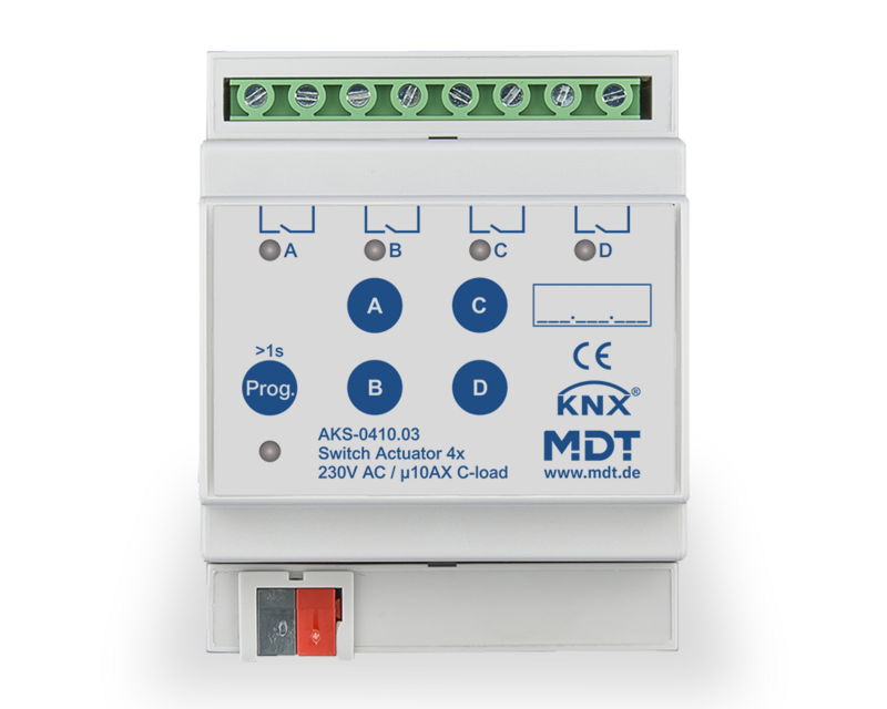 MDT Technologies Schaltaktor 4-fach 4TE Reiheneinbaugerät, 1 – Produktbild 1 (Hersteller)