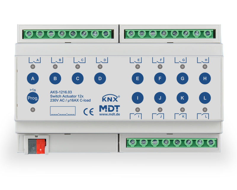 MDT Technologies Schaltaktor AKS 12-fach, 8TE Reiheneinbauge – Produktbild 1 (Hersteller)