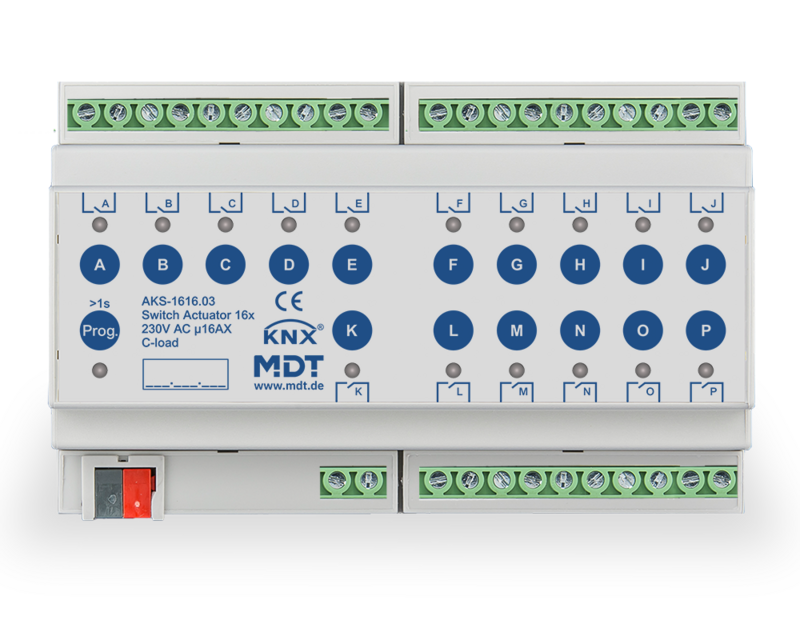 MDT Technologies Schaltaktor AKS Standard 16-fach 8TE Reihen – Produktbild 1 (Hersteller)