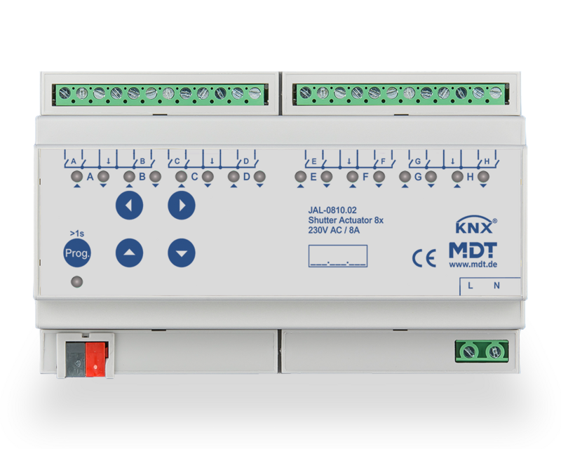 MDT Technologies Jalousieaktor JAL 8-fach, 230VAC, JAL-0810. – Produktbild 1 (Hersteller)
