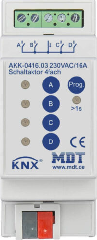 MDT Technologies Schaltaktor AKK 4-fach 2TE Reiheneinbaugerät, 16A, 230VAC, AKK-0416.03