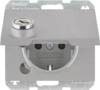 Berker SCHUKO-Steckdose alu/matt Steckklemme, Schloss 47637003
