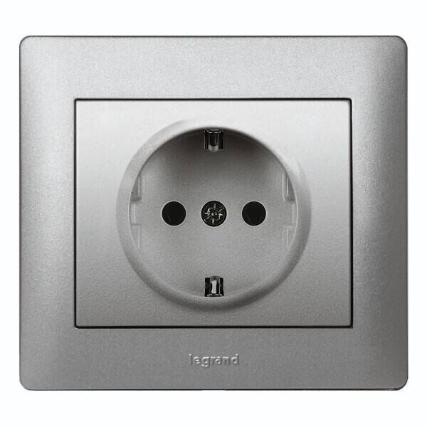 Legrand Legrand 771364 Steckdose (SL) Berührungsschutz Klappdeckel Galea soft Aluminium