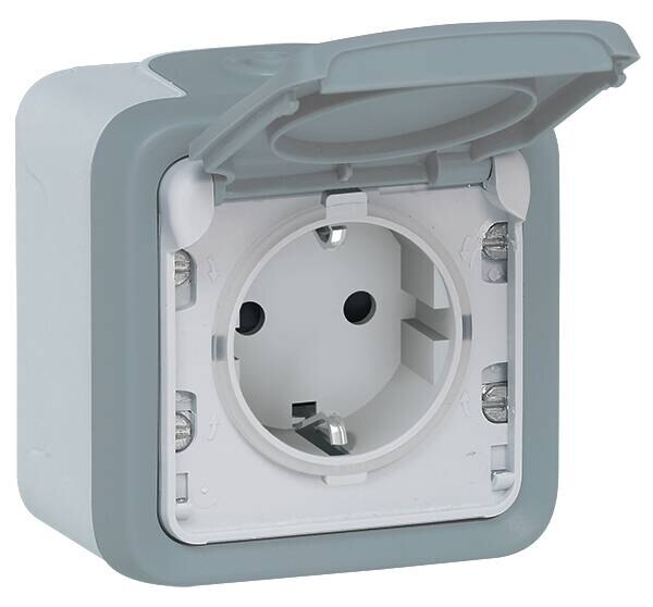 Legrand Legrand 069730 Steckdose (SL) 1-fach IP44 FR-Aufputz grau Plexo55