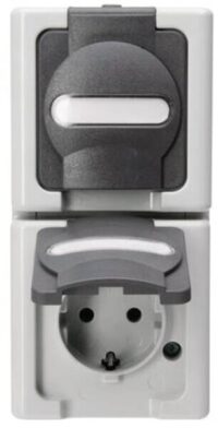 Kopp 131456008 Schutzkontsteckd AP-FR 2-fach senk.16A IP44 Blueelectric grau