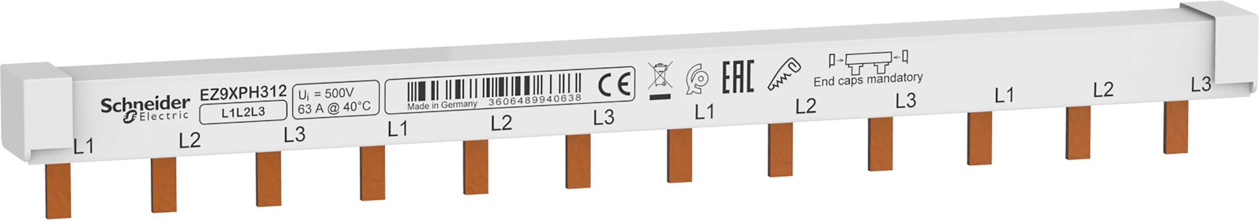 Schneider Schneider EZ9XPH312 Phasenschiene Steg 3P 12 Module 63A