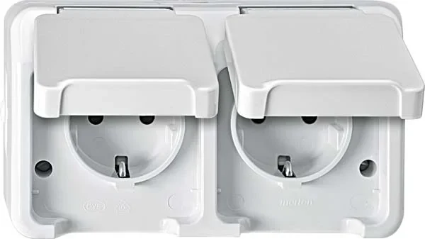 Merten Merten SCHUKO-Doppel-Steckdose lichtgrau, mit BRS MEG2320-8029