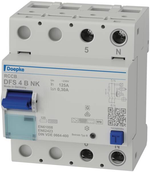 DOEPKE FI-Schutzschalter B 2-polig 253V 125A DFS4 125-2/0,30-B NK 0,3A 4TE Reiheneinbaugerät 10kA