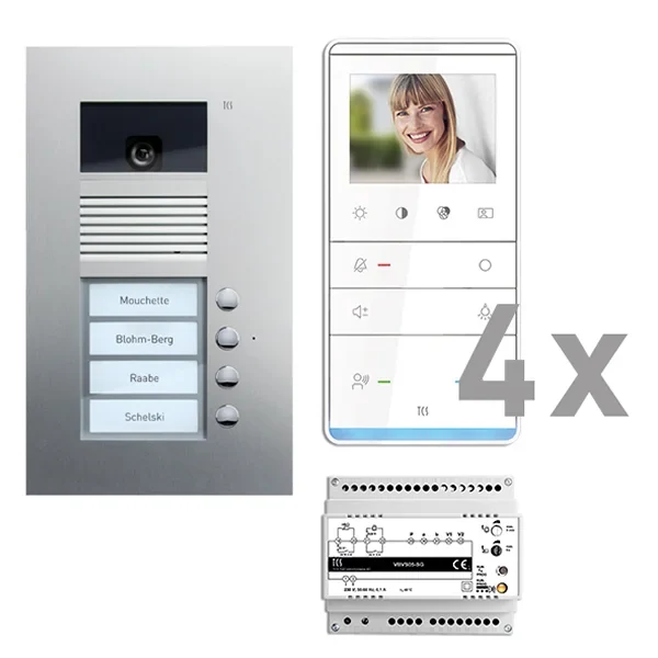 TCS TCS Tür Control Videosprechanlgenset color 4 Tasten Unterputz, Freispr. PVU17040-0010